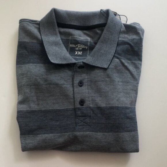 Golf Tailoring Top Polo Shirt for Men 3 button Stripe Blue Grey Short Sleeve XXL - Picture 5 of 8